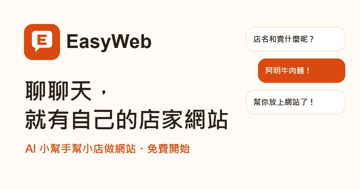 EasyWeb:聊聊天,就有自己的店家網站。AI 小幫手一題一題問,幫小店做好手機版官網